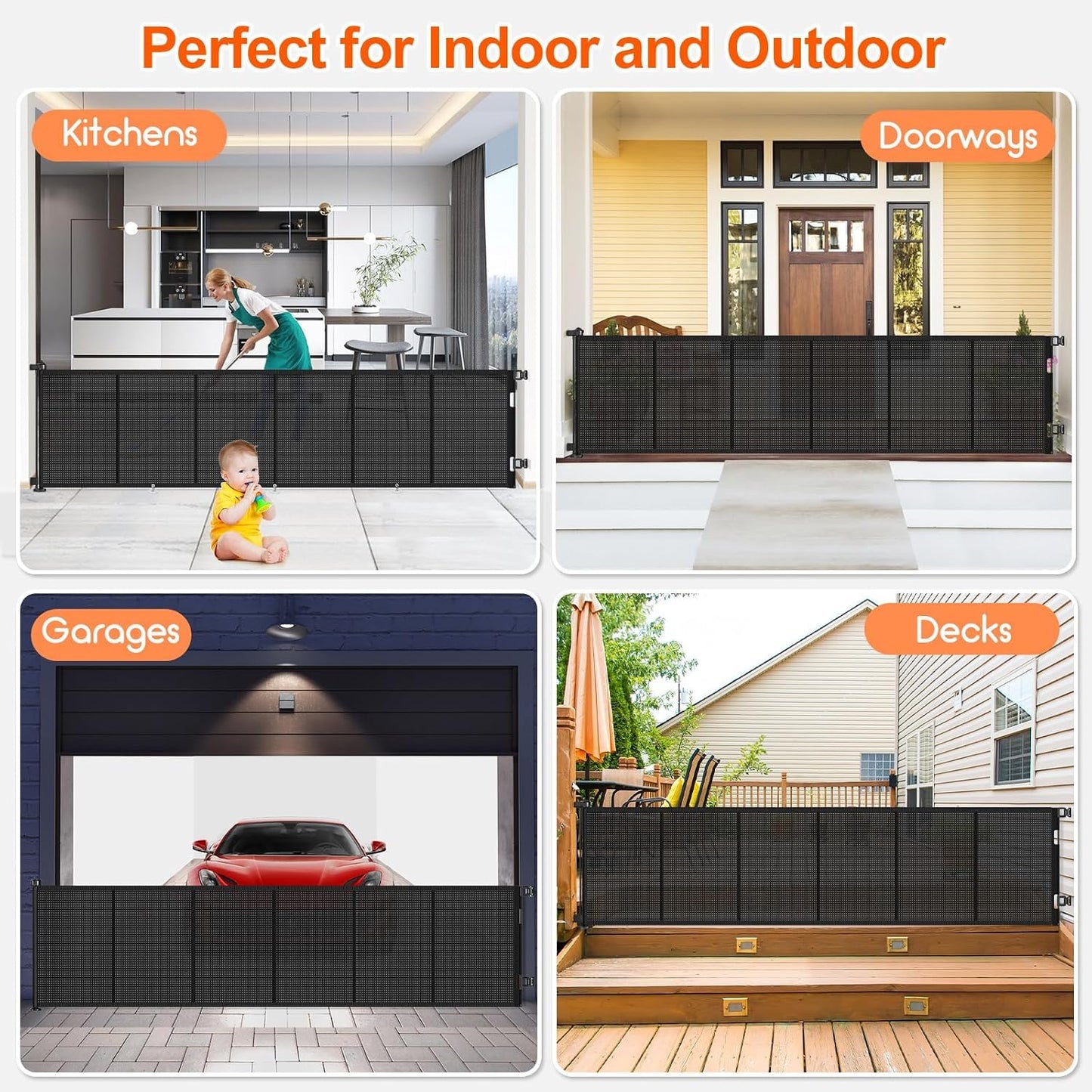 71 inch Retractable Baby Gates, EZIGO Extra Wide Baby Gate for Large Opening Extra Long Mesh Gate for Kids or Pet Dog Gate Child Safety Gate for Stairs Hallways Doorway Indoor Outdoor, Gray