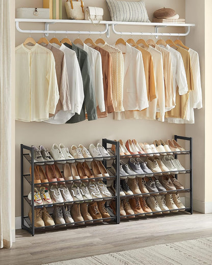 SONGMICS Shoe Rack, 12-Tier Shoe Organizer, Metal Shoe Storage for Garage, Entryway, Set of 2 6-Tier Stackable Shoe Shelf, with Adjustable Flat or Angled Shelves, Holds 48-60 Pairs, Black ULMR12B