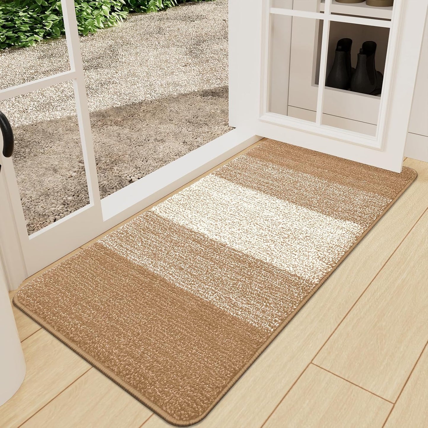Kitinjoy Indoor Outdoor Door Mat, 32x20 Non-Slip Absorbent Dirt Trapper, Low-Profile Washable Inside Entrance Front Floor Mat, Sturdy Soft Entry Doormats for Entryway, Grey