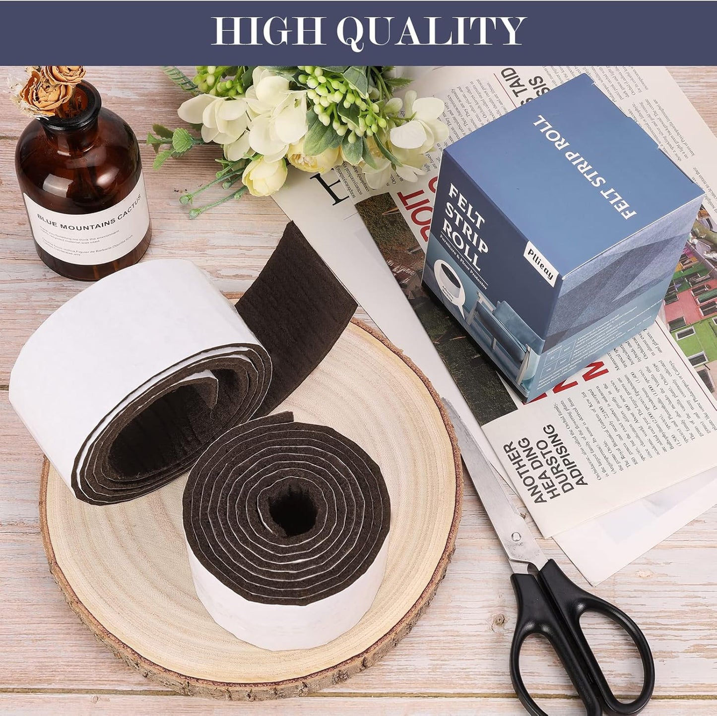 Pllieay 2 Pack Felt Strip Rolls with Adhesive Backing Heavy-Duty Felt Furniture Pads for Hardwood Floors and Rocking Chair to Protect Surface from Scratches & Damage(Brown, 118 x 2 x 0.12 Inch)