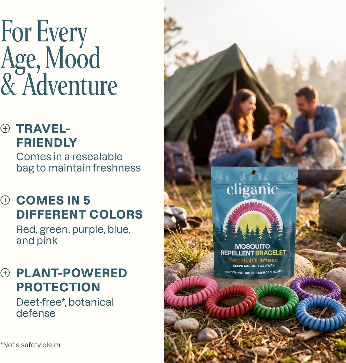 Cliganic 10 Pack Mosquito Repellent Bracelets for Adults & Kids - Natural DEET-Free Bands, Individually Wrapped