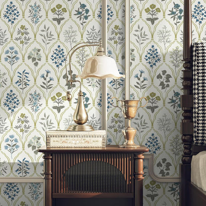 Dimoon 17.3''x78.7'' Vintage Peel and Stick Wallpaper Boho Beige Neutral Contact Paper White Floral Bird Wallpaper Removable Botanical Renter Friendly Modern Wall Paper Bedroom Bathroom Vinyl Roll