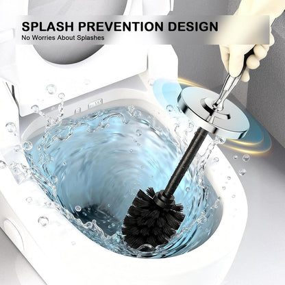Stainless Steel Toilet Brush and Holder Set : Weighted Stable Base, Removable Inner Tube.Long Handle Toilet Bowl Brush Splash-Proof Design for Deep Cleaning & Space-Saving Storage,Nickel