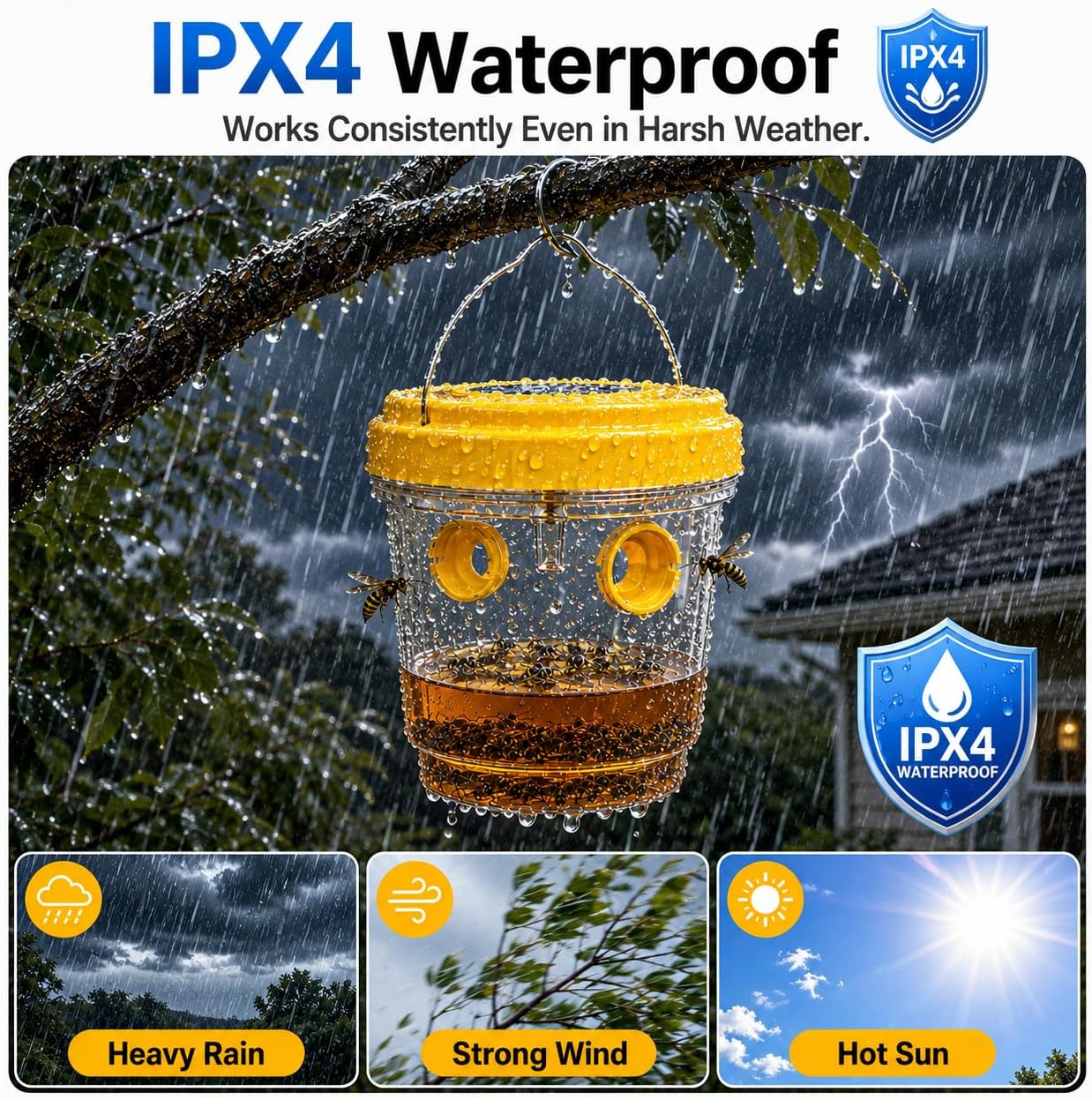 4 Pack 2026 New Upgrade Wasp Trap Outdoor Hanging, Yellow Jacket Traps, Bee Traps Outdoor Hanging, Carpenter Bee Traps for Outside, Hornet Traps