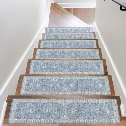 OJIA Extra Non-Slip Stair Treads for Wooden Steps 15PCS, 30"X8" Rubber Indoor Stair Runner Slip Resistant Stair Rugs Safety Mats for Dogs, Kids & Elders, Stairway Grip Step Treads, Gray