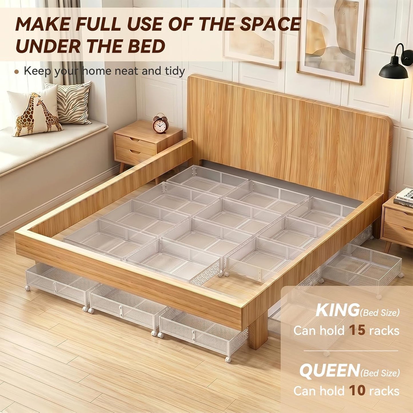 Under Bed Storage, Under the Bed Storage Containers with Wheels, Under Bed Shoe Storage Organizer Drawer for Bedroom Clothes Shoes Blankets -2Pack