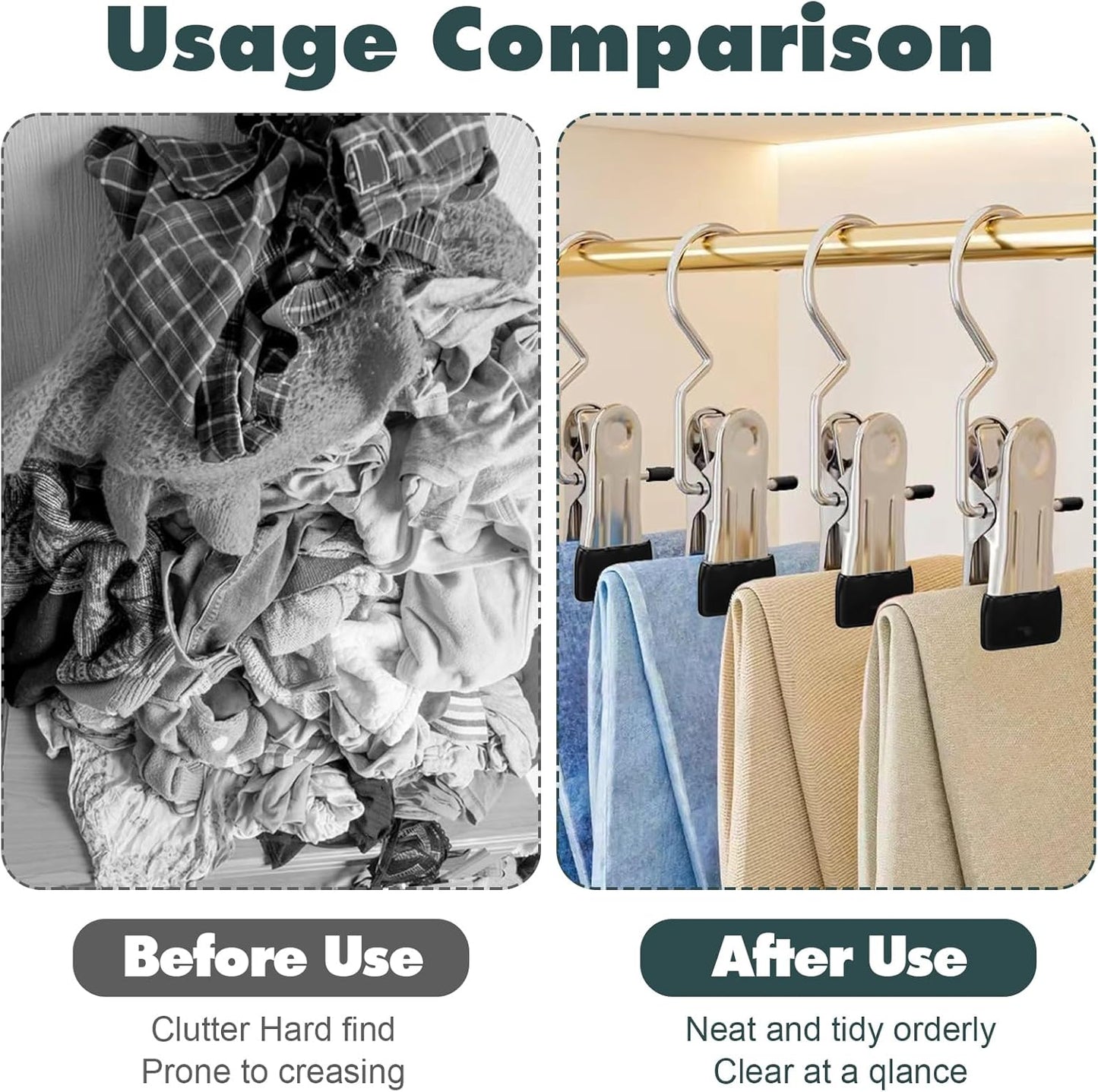 YUXIANLB 50 Pack Boot Hanger Clips Hooks, Heavy Duty Laundry Hooks with Clips, Portable Stainless Steel Clothes Pins Boot Clips for Hanging, Socks Towels Hats Pants Holder for Travel, Closet