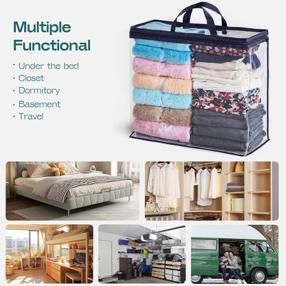 5PACK Clear Zippered Storage Bag for Clothes, 22L Clear Storage Bags, and Blanket Storage Bags for Bedding, Blankets, Comforters, Clothing, Books, DVD & CD (White)
