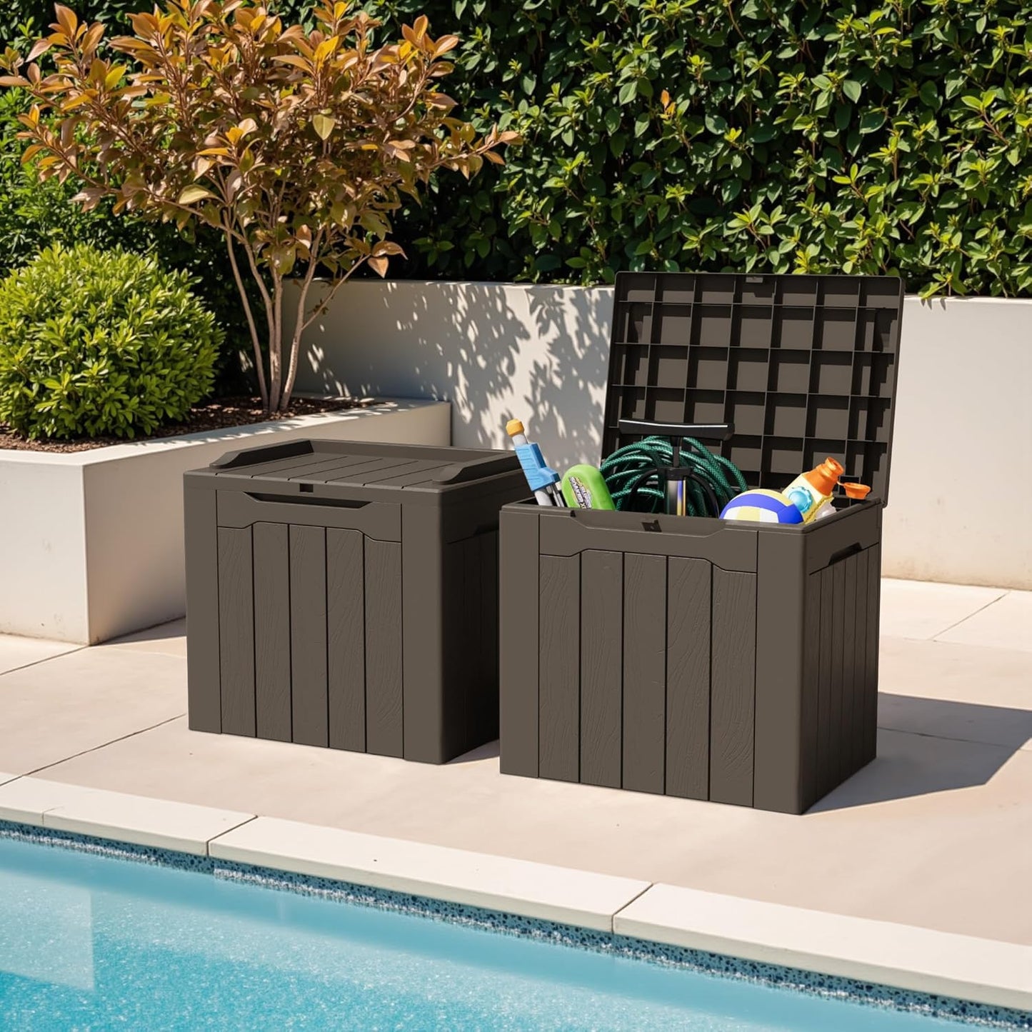 Greesum 31 Gallon Resin Deck Box All Weather Outdoor Storage Boxes for Patio Furniture Set,Outdoor Toys,Garden Tools,Black