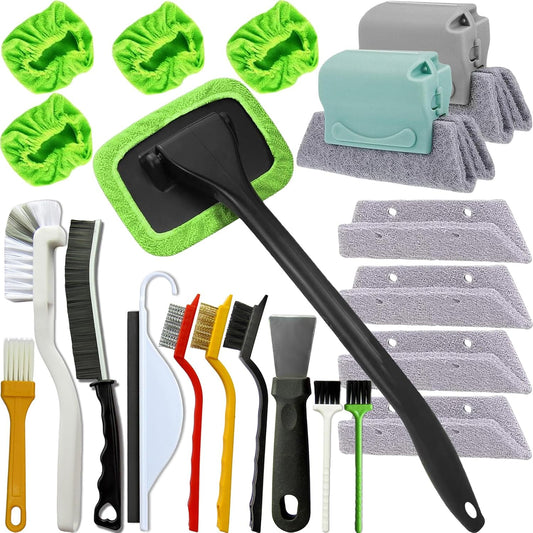 21Pcs Small Cleaning Brush for Car Glass & Gap Crevice Cleaning - Window/Door Tracks, Bathroom Sink, Mirrors, Window Sills, Sliding Doors, Shower Door Tracks