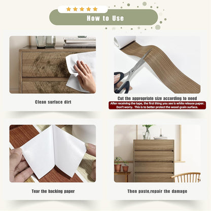 Besezx Wood Grain Repair Tape, 2.4" X15', Self Adhesive Wood Grain Repair Patch for Tables, Chairs, Baseboards, Doors, Windows, Floors, All Kinds of Furniture Renovation, Handicraft DIY. (Natural oak)