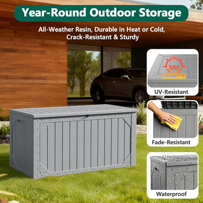 Outdoor Storage Box, 98 Gallon Deck Box, Outdoor Storage Bench, Waterproof Resin Storage Bench with Lockable Lid, Patio Furniture Cushions & Garden Tools Storage, UV Resistant (Black)