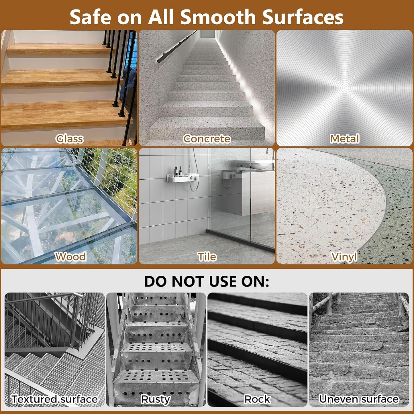 10 Pack 6” x 30” Anti Slip Traction Treads with Glow in The Dark Stripe, Outdoor Waterproof Non Skid Pre-Cut Tape with Roller, High Traction Friction Abrasive Adhesive for Stairs Step