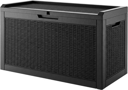 100 Gallon Storage Box, Waterproof Resin Deck Box with Hydraulic Piston Design, Lockable Storage Bench for Package Delivery, Storage Bin for Patio Cushions, Garden Tools, Black