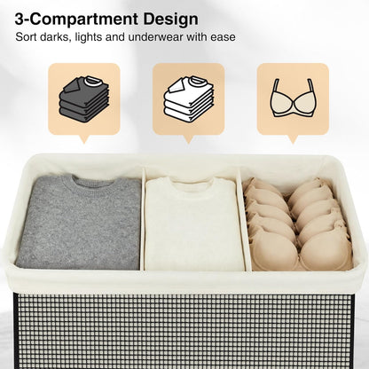 STO STO Laundry Hamper 3 Section with Lid, 180L Large 3 Compartment Laundry Sorter, Laundry Basket with Removable Washable Liner Bag, Breathable Clothes Hamper for Bedroom Bathroom Laundry Room Closet