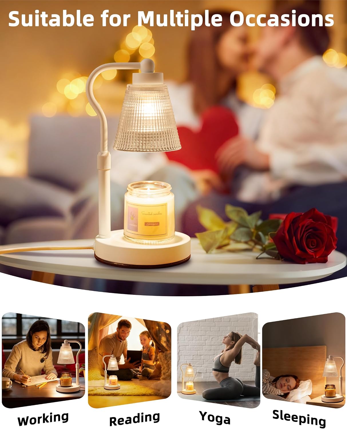Candle Warmer Lamp for Jar Candles, Height Adjustable & Dimmable with 2/4/8H Timer, 2*50W Halogen Wax Melter Warmer for Home Office Décor, Flameless & Smokeless, Gift for Women Mom, Black-Clear/1 Pack
