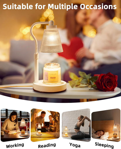 Candle Warmer Lamp for Jar Candles, Height Adjustable & Dimmable with 2/4/8H Timer, 2*50W Halogen Wax Melter Warmer for Home Office Décor, Flameless & Smokeless, Gift for Women Mom, Black-Clear/1 Pack