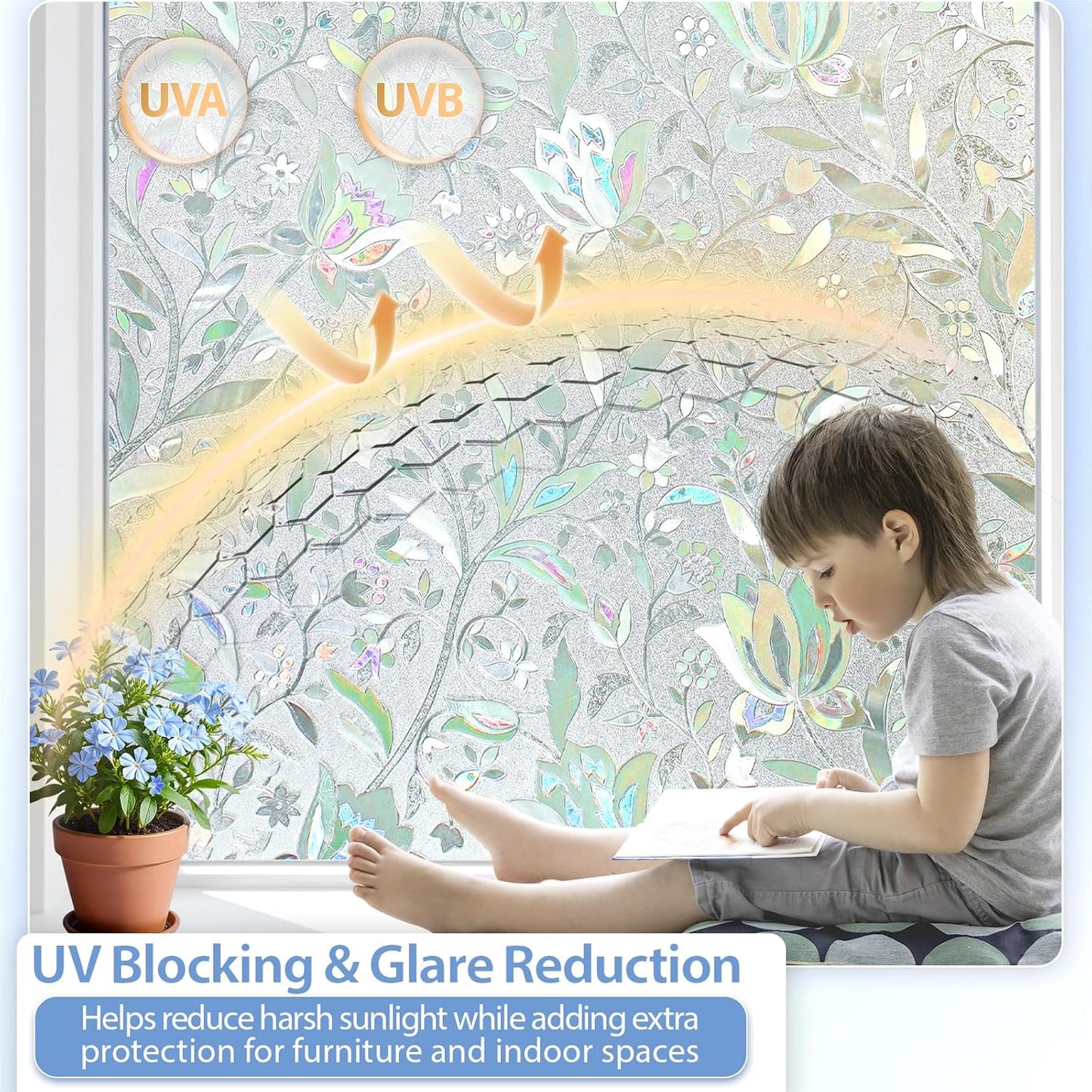 GTJ Frosted Window Privacy Film, Static Cling No Glue Removable Reusable, UV Blocking Glare & Heat Reduction, for Bathroom Glass Door Home Office, 17.5" x 78.7"in