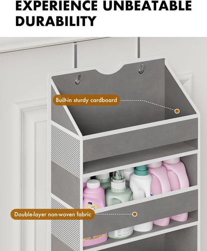 Over the Door Hanging Organizer - Closet Door Organizer and Storage with Large Pockets, Swing-Proof Behind The Door Organizer for Bathroom Nursery (Grey, 1 Pack -Extra Large 6 Tier)