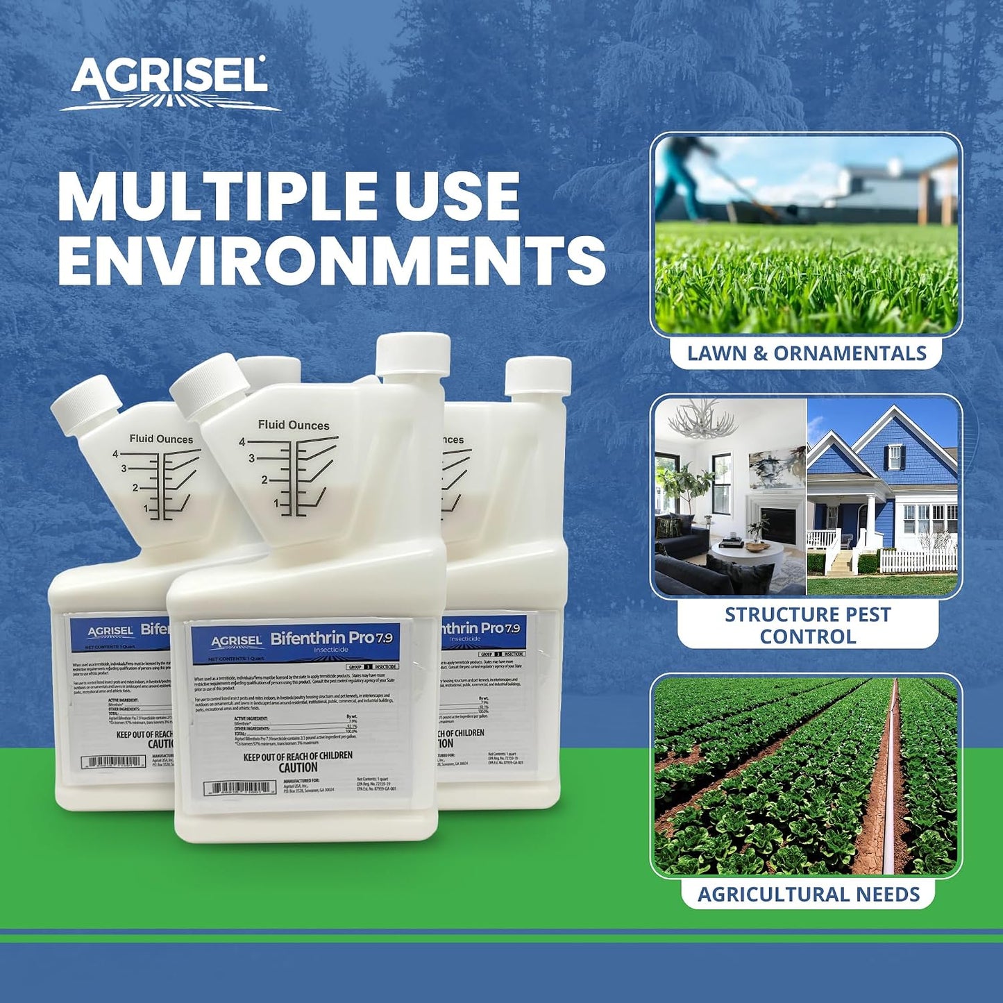 Agrisel Bifenthrin Pro 7.9, Insect Control, Safe for Plants & Crops, Insecticide, Effective Against 125+ Insects, 1 Gallon