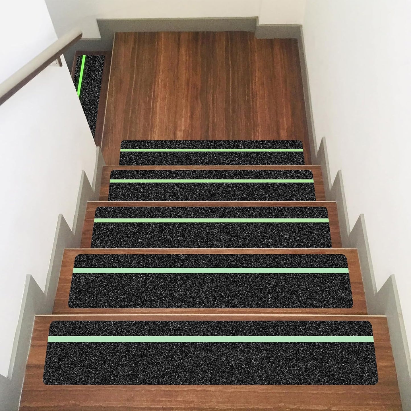 10 Pack 6” x 30” Anti Slip Traction Treads with Glow in The Dark Stripe, Outdoor Waterproof Non Skid Pre-Cut Tape with Roller, High Traction Friction Abrasive Adhesive for Stairs Step