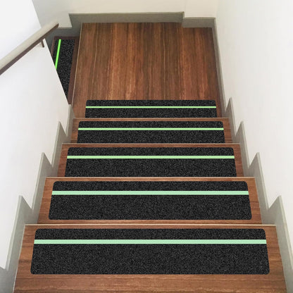 10 Pack 6” x 30” Anti Slip Traction Treads with Glow in The Dark Stripe, Outdoor Waterproof Non Skid Pre-Cut Tape with Roller, High Traction Friction Abrasive Adhesive for Stairs Step
