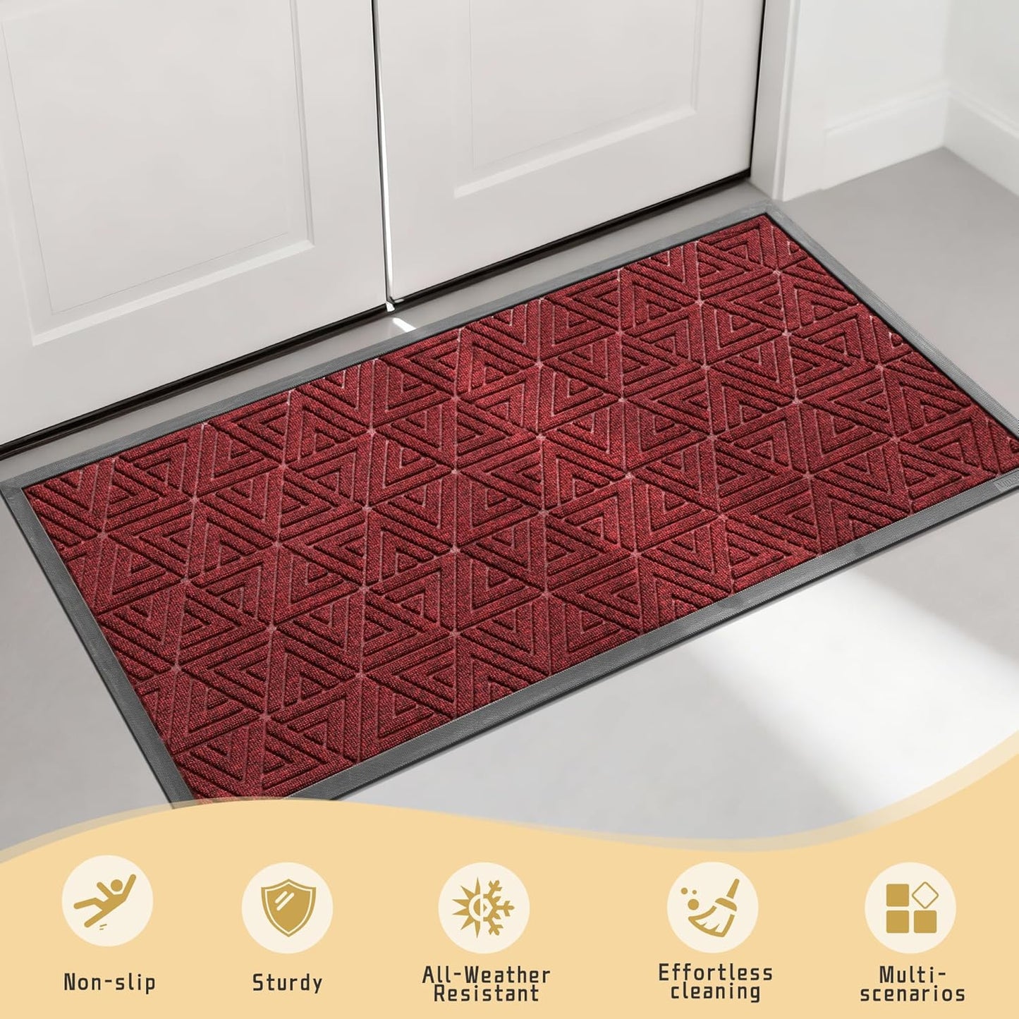 Yimobra Front Door Mat Outside Entrance 29.5x17, Waterproof Heavy Duty Outdoor Mats for Front Door, Non Slip Rubber Entry Mat for Garage Patio Indoor, Grey