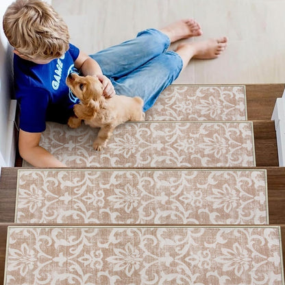 Lahome Carpet Stair Treads Non Slip Backing, 15 Pack 8" X 30" Stair Treads for Wooden Steps Indoor, Soft Washable Stairway Stair Runners Oriental Staircase Rugs for Kids Pets Elders(15pc, Grey)