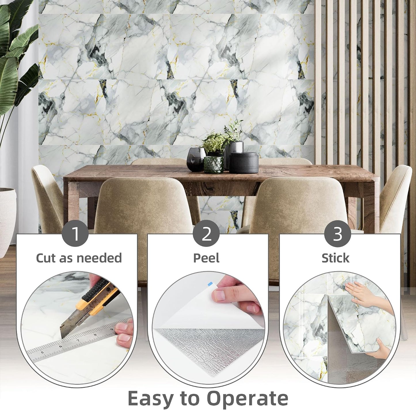 Vieshful 20pcs Peel and Stick Backsplash Tile，12"x12" Self Adhesive Marble Tile for Wall, PVC Waterproof Shower Wall Panels, Back Splash Stick on Tiles for Kitchen Bathroom Living Room (Not Real Tile)