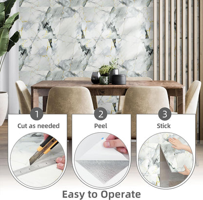 Vieshful 20pcs Peel and Stick Backsplash Tile，12"x12" Self Adhesive Marble Tile for Wall, PVC Waterproof Shower Wall Panels, Back Splash Stick on Tiles for Kitchen Bathroom Living Room (Not Real Tile)