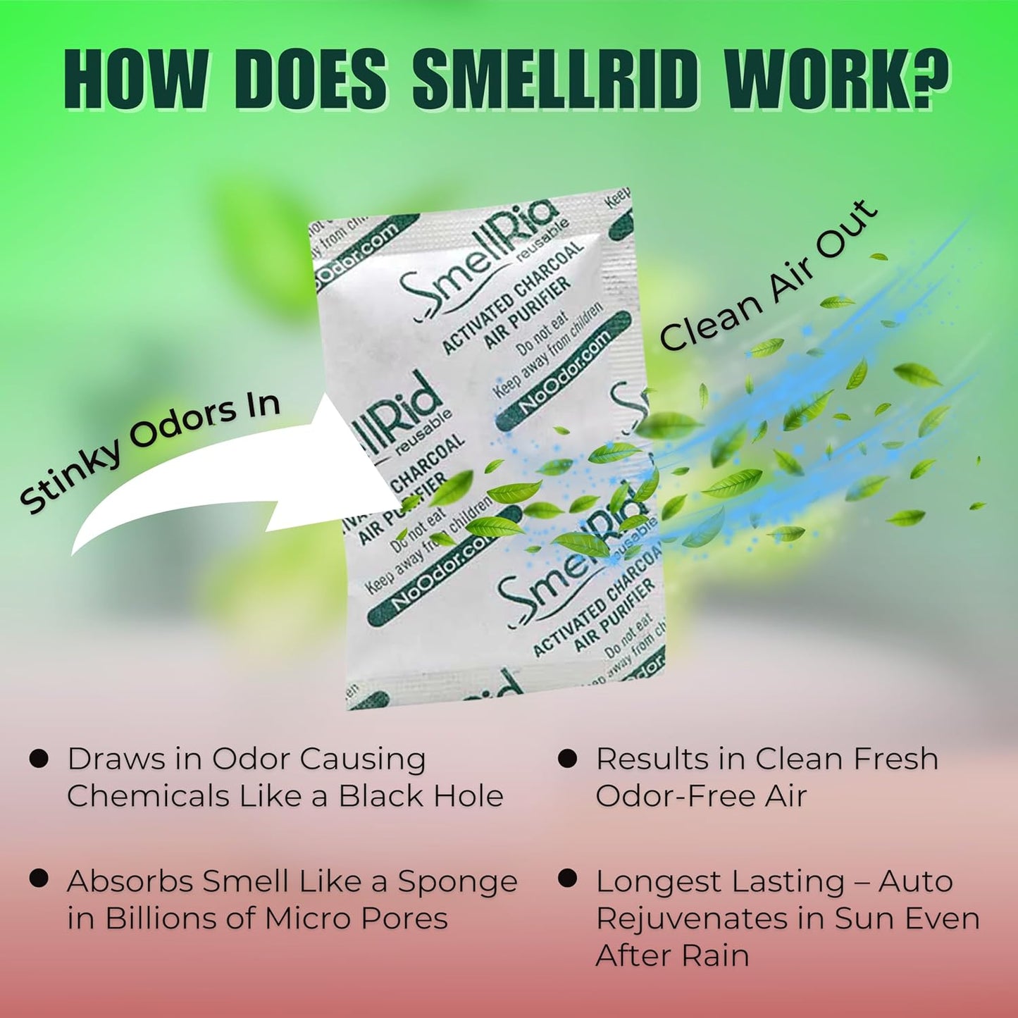 SMELLRID Activated Charcoal Odor Remover That Works [100 Pack] - Mini 5g (2” x 2”) Pack Treats 2 Sq. Ft.- Premium Natural Odor & Dampness Absorber Safeguard Stored/Shipped Items