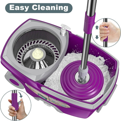 Spin Mop and Bucket System, Mop and Bucket with Wringer Set,Mops for Floor Cleaning,Household Supplies Tools with 6 Replacement Refills,61" Extended Handle for Household Hardwood Floor - Green