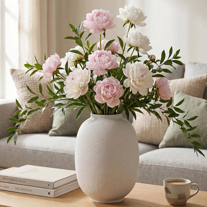 CUCUMI Ceramic Vase Set of 5, Home Decor Farmhouse Décor Handmade Pottery Vases for Pampas Grass, Dried Fresh Flowers, Table, Living Room, Kitchen, Shelf, Entryway Mantel Neutral Tones