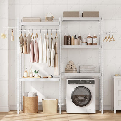 GarveeHome 5-Tier Over-The-Washer Storage Shelf - Adjustable Height Laundry Organizer with Double-Layer Wood Shelves, Space-Saving Design for Laundry Room (White, 28 in)