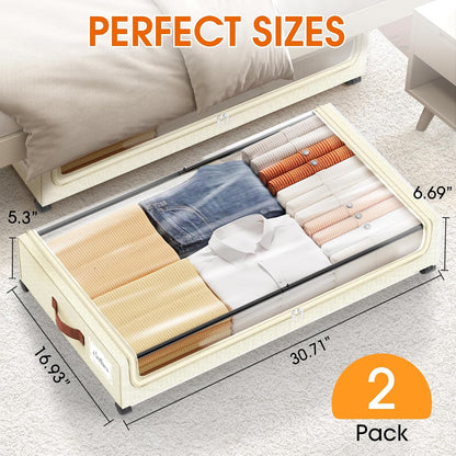 SpaceHacks Under Bed Storage with Wheels 2Pack Storage Containers with Clear Window&Label Under Bed Drawers Rolling Under Bed Storage for Clothes,Shoes, Blankets (30.71 x 16.93 x 6.69 in, Dark Grey)