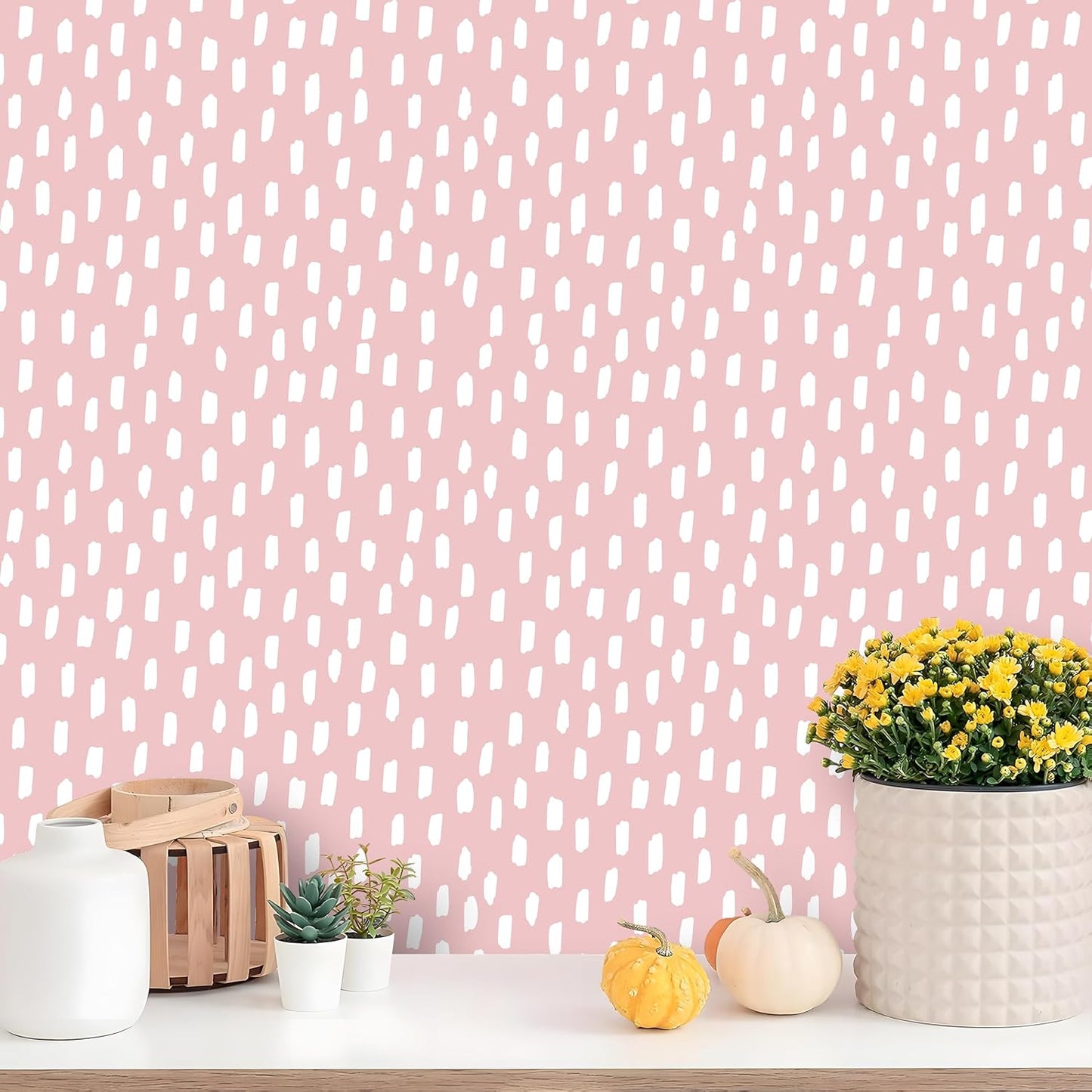 HAOKHOME Peel and Stick Wallpaper Boho Modern Dots Wall Paper Removable for Bathroom Caramel/White Contact Paper 17.3in x 9.8ft
