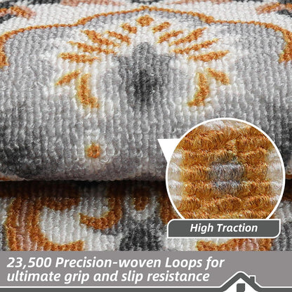 BEQHAUSE Stair Treads for Wooden Steps Non-Slip Machine Washable Carpet Stair Treads 8"X30" Soft Indoor Stair Runner for Kids Elders and Pets, 100% Polyester, TPE Backing, 15pcs, Grey/Orange
