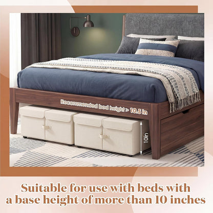 Geelin 4 Pack Under Bed Storage with Wheels, 10 Inch Height 65L Large Capacity Foldable Underbed Storage Bins with Lids & Handles, Easy Assembly Rolling Under Bed Containers for Clothes Blankets Shoes