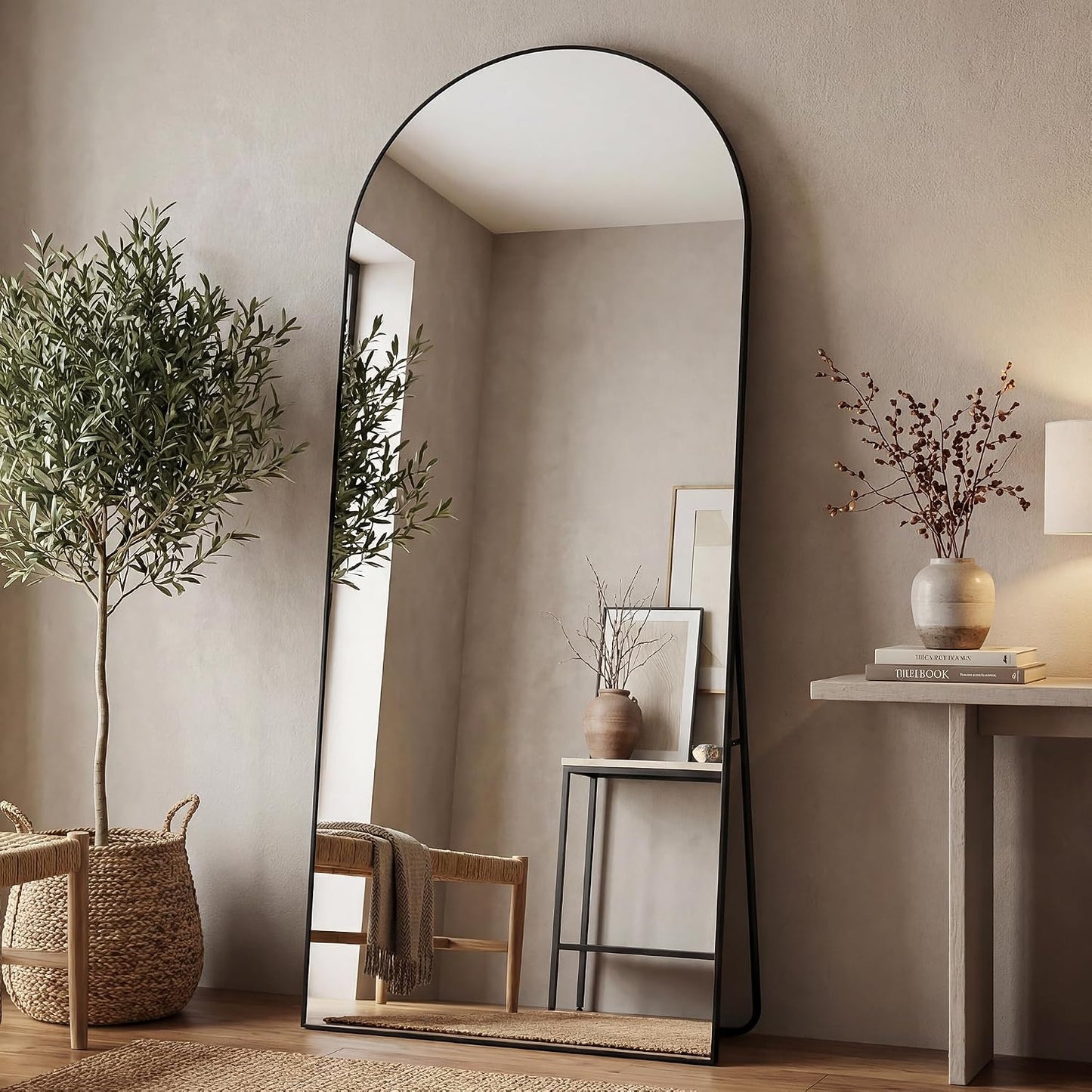 Antok 58" x19” Arched Full Length Floor Mirror, Gold Aluminum Frame, Free Standing/Wall Mount/Leaning for Bedroom, Living Room, Dressing Room
