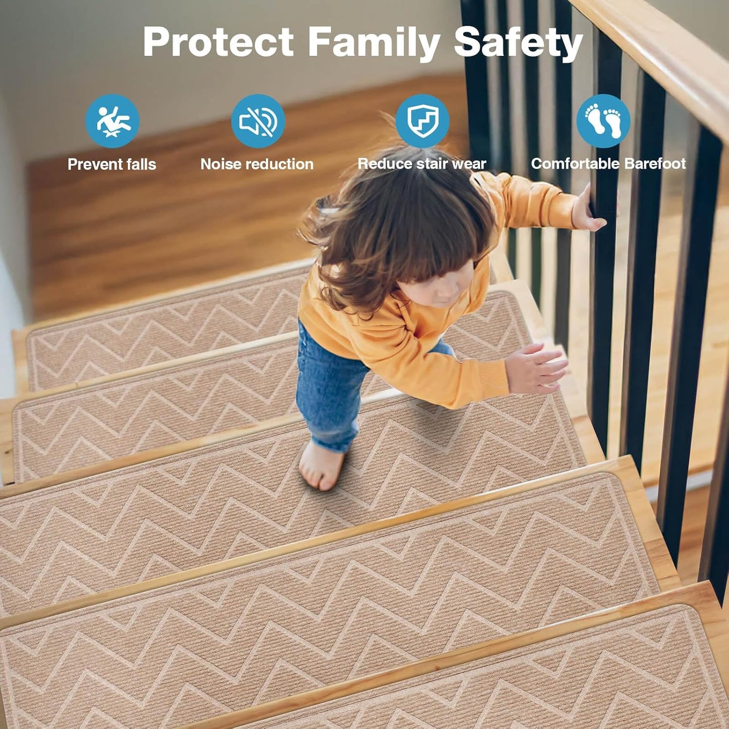 Stair Treads for Wooden Steps, 15 Pack 8"x30" Non-Slip Indoor Carpet Stair Treads with Reusable Polyester TPE Backing for Kids Elders and Pets (Dark Gray)