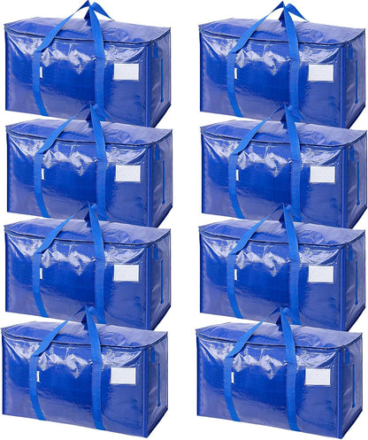 TICONN 4 Pack Extra Large Moving Bags Heavy Duty with Zippers & Carrying Handles, Durable Storage Bags Moving Boxes for Closet Organizers and Storage (4 Pack, Blue)