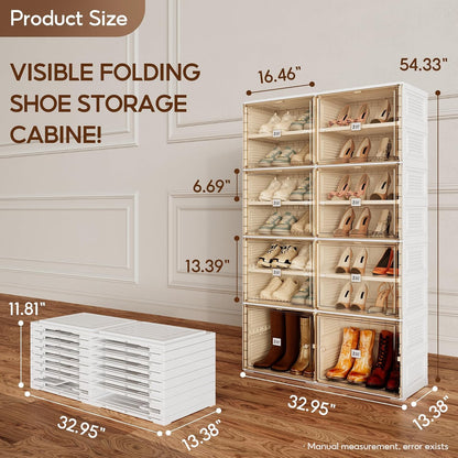 ANTBOX Portable Shoe Rack Organizer for Closet Entryway, Stackable Sneaker Storage Shoe Cabinet with Magnetic Clear Door, Large Plastic Storage containers Bins with Lids 7 Tiers 28 Pairs