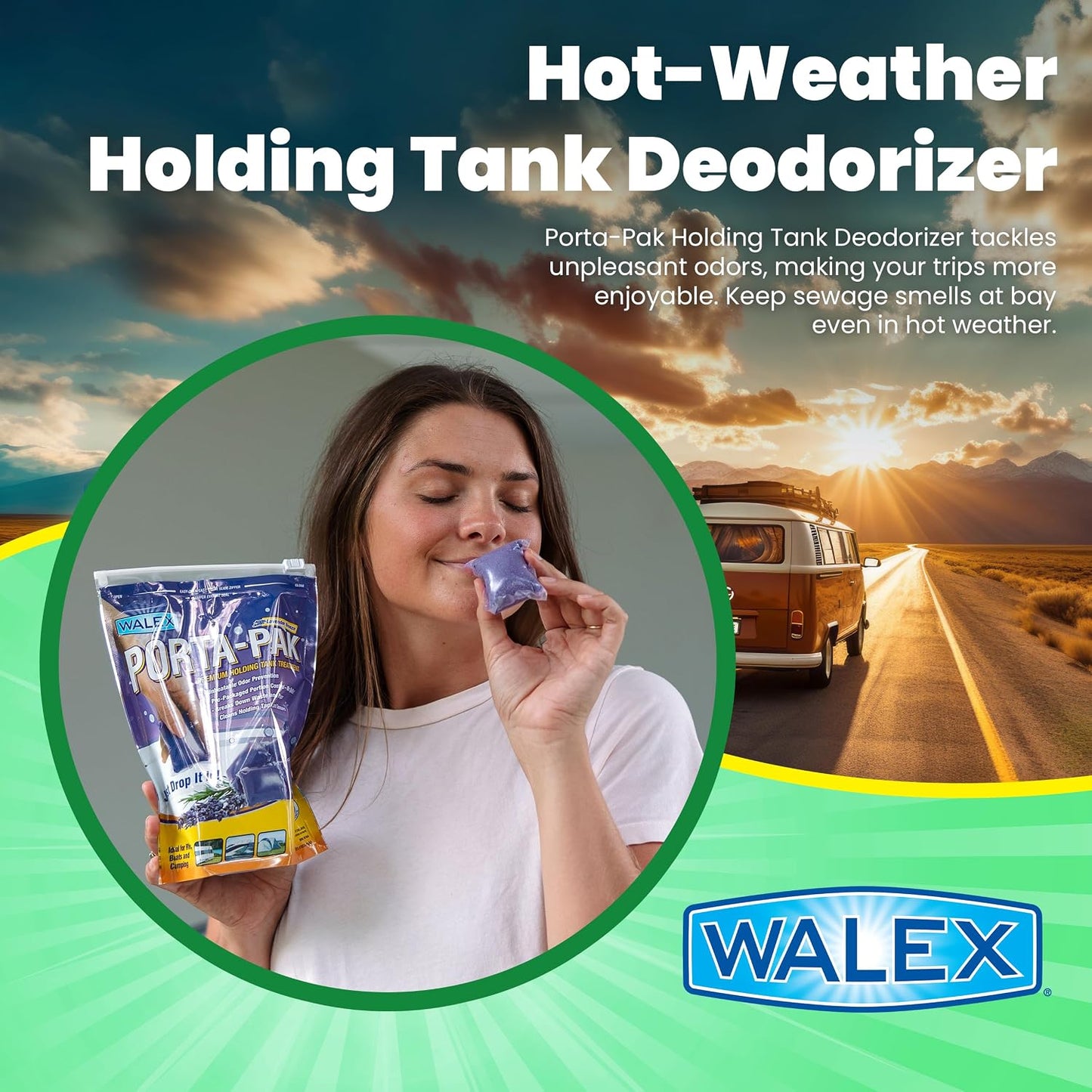 Walex Porta-Pak Black Holding Tank Deodorizer & Portion Control System Drop-Ins - Rapid Breakdown of Waste & Paper, Odor Prevention, Cleans Tank & Sensors - Lavender Breeze, 10-Pack