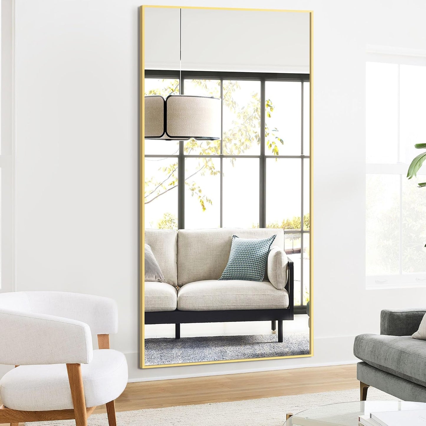 TRAHOME Full Length Floor Mirror 56"x15", Standing Mirror with Aluminum Frame, Large Body Mirror for Bedroom, Living Room and Bathroom, Black
