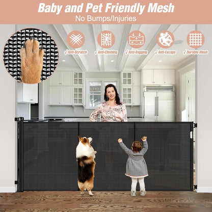 Newly Enhanced - 42" Tall × 120" Extra Wide Retractable Baby Gate Keeps Pets from Getting Under Tall Dog Gate, Indoor/Outdoor Baby Gates for Dogs, Retractable Dog Gate for Large Openings, White