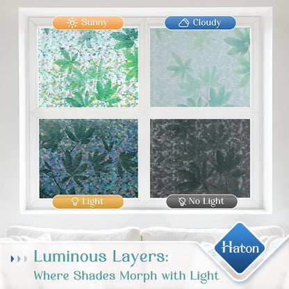 Haton Window Privacy Film Frosted Glass Film for Door Bathroom Shower, Peel & Stick, Day & Night, Papel para Ventanas Privacidad, Covering Sticker Removable Decorative Translucent Pure 17.5" x 78.7"