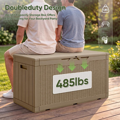 Flamaker Outdoor Storage Box 80 Gallon Resin Waterproof Deck Box Delivery Box with Wood Texture Large Storage Bin for Patio Cushions, (Grey)