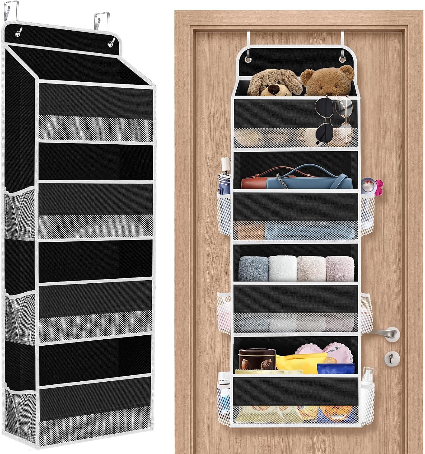 SpaceHacks 1 Pack Over The Door Organizer, Hanging Storage Organizer with Clear Window, 40lb Ultra Sturdy Large Capacity Room Organizer for Pantry Laundry Bathroom Nursery Closet Baby Essential (Grey)