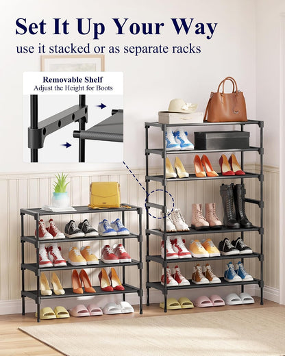 Kitsure Shoe Rack - Non-Woven Shoe Rack Shelf, Shoe Organizer for Closet, Entryway, Garage & Corridor, Stackable Shoe Shelves, 27.5" Wide - 3 Tier, Black