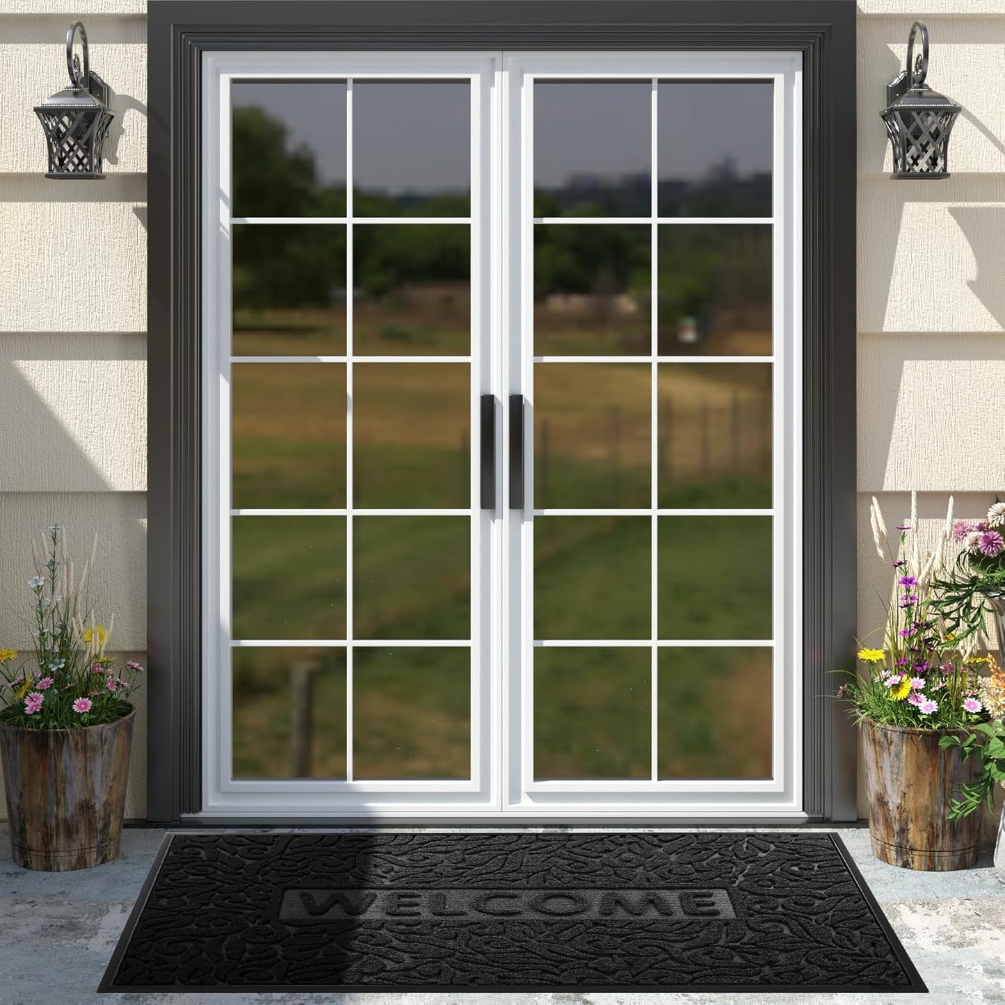 Yimobra Welcome Mat Outdoor 29.5x17, Waterproof Non-Slip Outdoor Mats for Front Door Outside Entrance, Low-Profile Entryway Mat Indoor for Garage Patio, Black